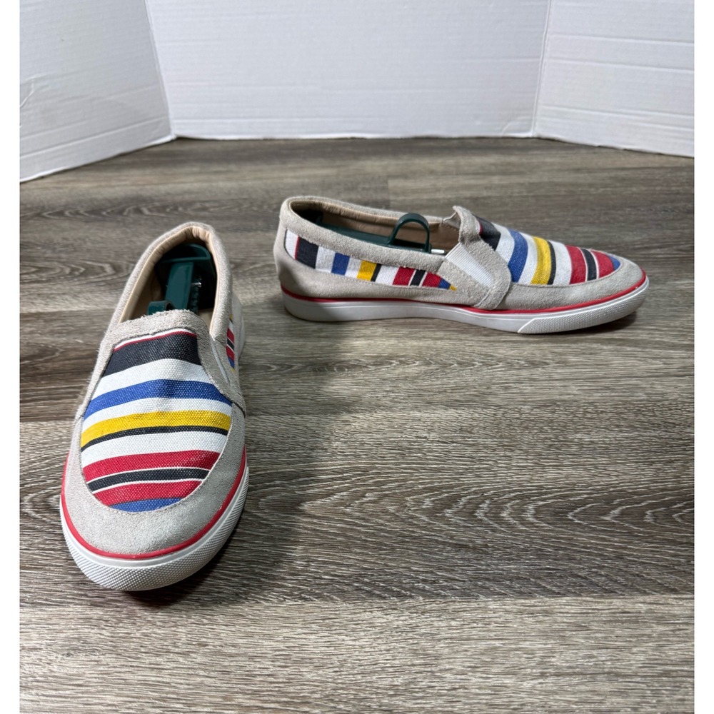 Nine West Multi-Color Striped Slip On Sneakers Grey Suede Trim Womens‎ 10.5M